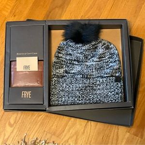 FRYE Beanie and Leather Card Case Gift Set Black Marl